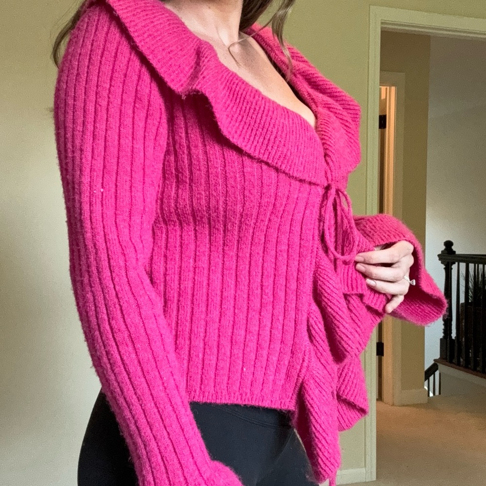 Vici Pink Ruffled Tie Front Sweater - Picture 3 of 8